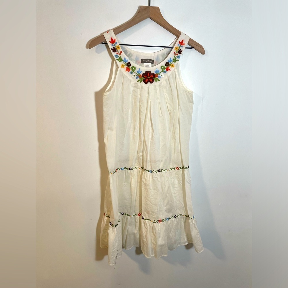 Tommy Bahama White Embroidered Cotton Floral Dress Beach Swim Cottagecore Sz Med